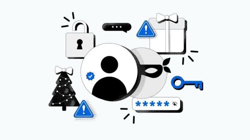 A imagem apresenta um fundo azul claro com diversas inserções de imagens, como de um perfil verificado no Instagram, um cadeado, um presente, uma árvore de natal, uma chave, uma senha, e um criminoso mascarado. É um post sobre o recurso 'Notas da Comunidade' da Meta e X (antigo Twitter).