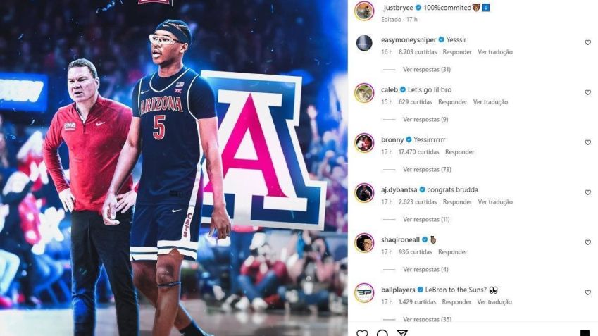 Bryce James anunciou que defenderá a Universidade do Arizona • @_justbryce