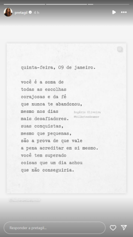 Preta Gil publicou uma reflexão nesta quinta-feira (9) • Instagram/Preta Gil