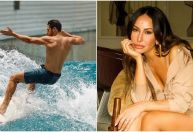 Nicolas Prattes posa surfando e ganha elogio de Sabrina Sato: "Meu gostoso"