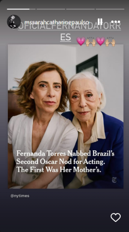 Sarah Paulson celebrou indicação de Fernanda Torres ao Oscar • Instagram/Sarah Paulson