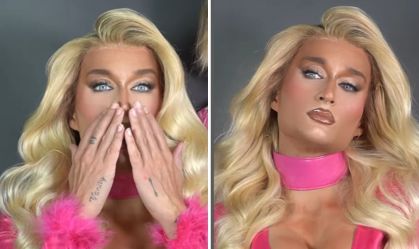 Ex-BBB Serginho usa maquiagem para se transformar em Paris Hilton