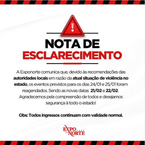 As performances aconteceriam no dia 24, em Vilhena e no dia 25 em Ji-Paraná e Cacoal. • Reprodução