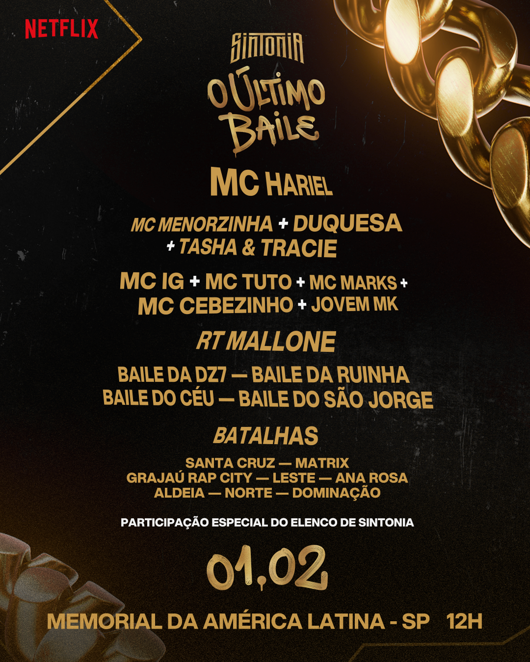 Sintonia - O Último Baile: festival para celebrar 5ª e última temporada da série será gratuito e acontece em 1º de fevereiro • Divulgação