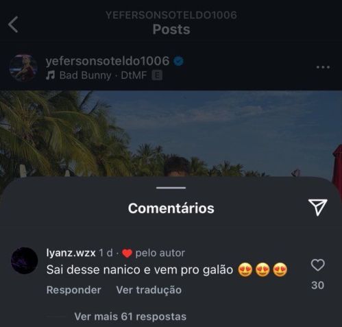 Comentário ofensivo ao Santos que foi curtido por Soteldo • Reprodução