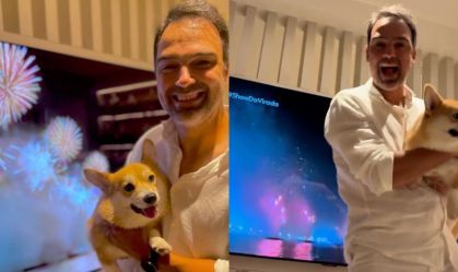 Tadeu Schmidt passa virada dentro de casa para acalmar pet do barulho dos fogos
