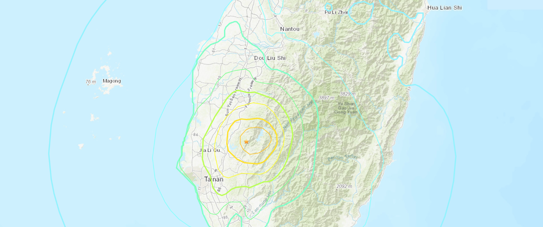 Mapa mostra região de Taiwan atingida por terremoto