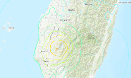 Mapa mostra região de Taiwan atingida por terremoto