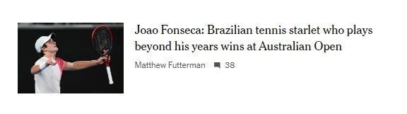 The Athletic destacou a importante vitória de João Fonseca • Reprodução