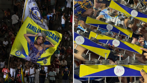 Torcida da Unidos da Tijuca tremulou um bandeirão com uma imagem de Lexa, que também, foi homenageada pelos ritmistas da bateria Pura Cadência