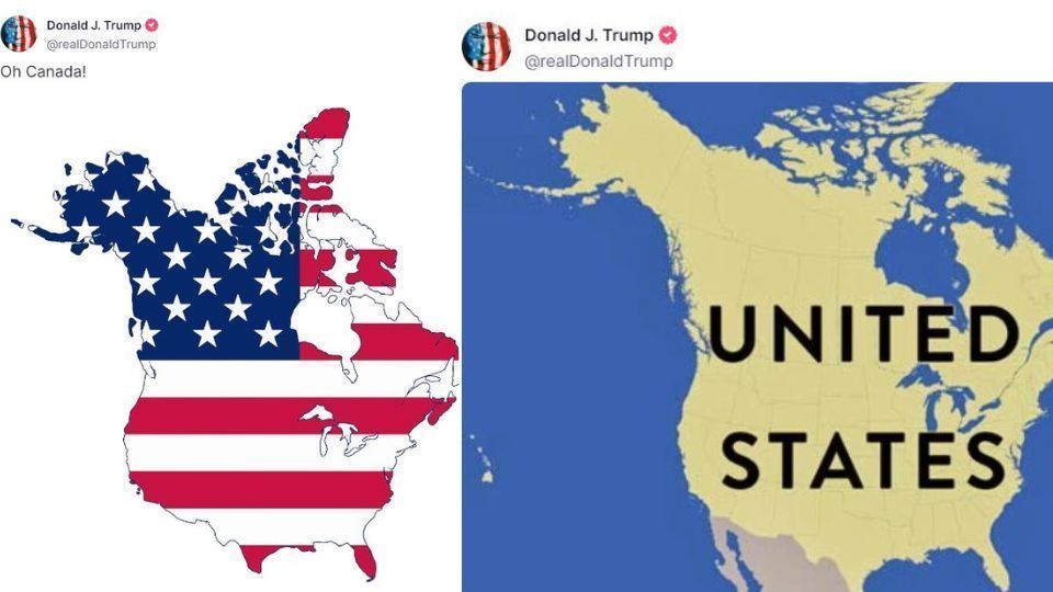 Trump publica mapas do Canadá anexado aos EUA. • Reprodução/Truth Social