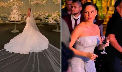 Camila Ângelo usa dois vestidos em nova cerimônia de casamento com Hulk
