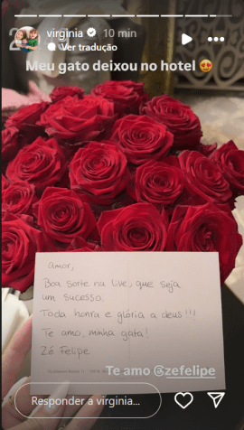 Virginia recebeu flores e um cartão de seu marido, o cantor Zé Felipe • Instagram/Virginia
