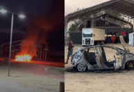 Mulher atropela grupo durante evento e tem carro incendiado no litoral de SP