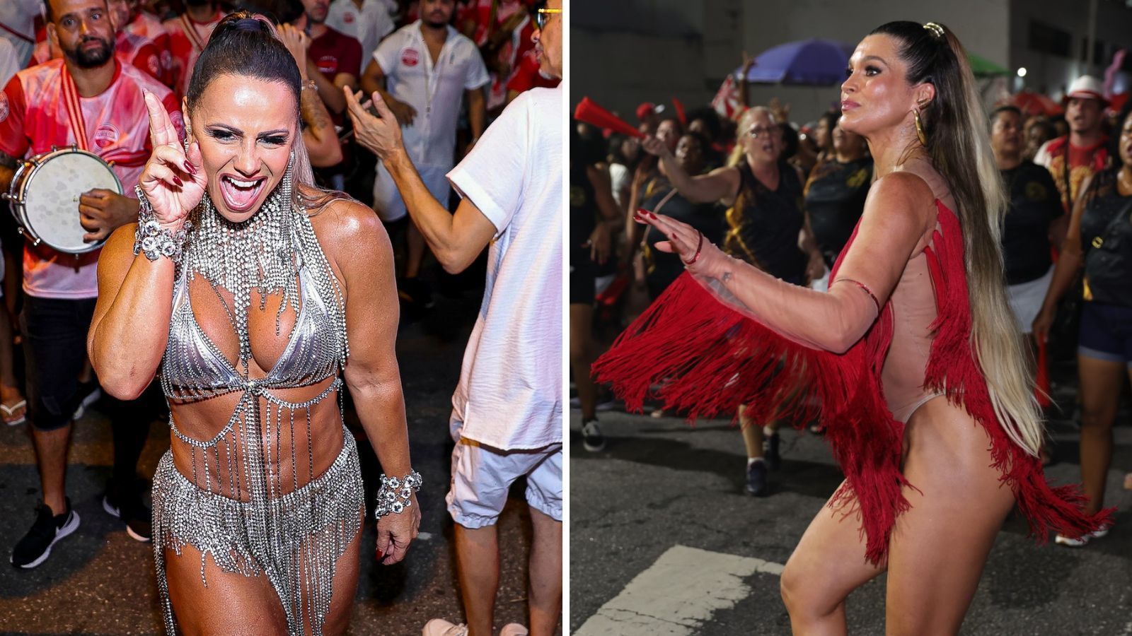 Viviane Araújo e Flávia Alessandra no ensaio de rua do Salgueiro