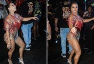 Viviane Araújo enfrenta chuva em ensaio de rua do Salgueiro