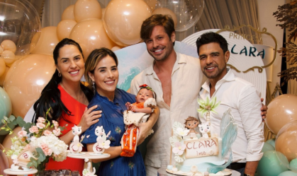 Com Wanessa e Dado, Zezé Di Camargo e Graciele celebram 1º mês da filha