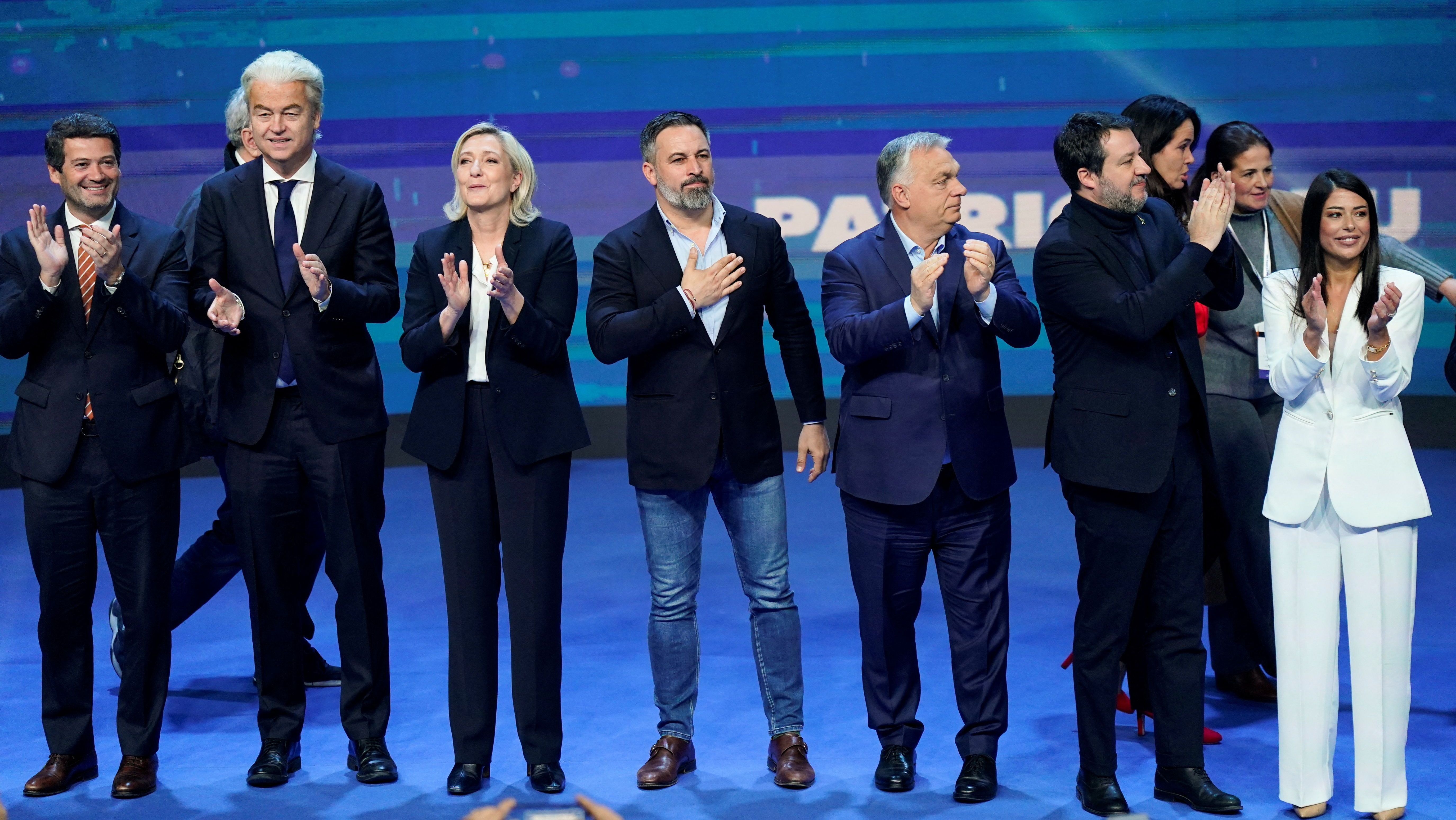 Líderes do grupo europeu Patriotas pela Europa, em cúpula, em Madri, na Espanha