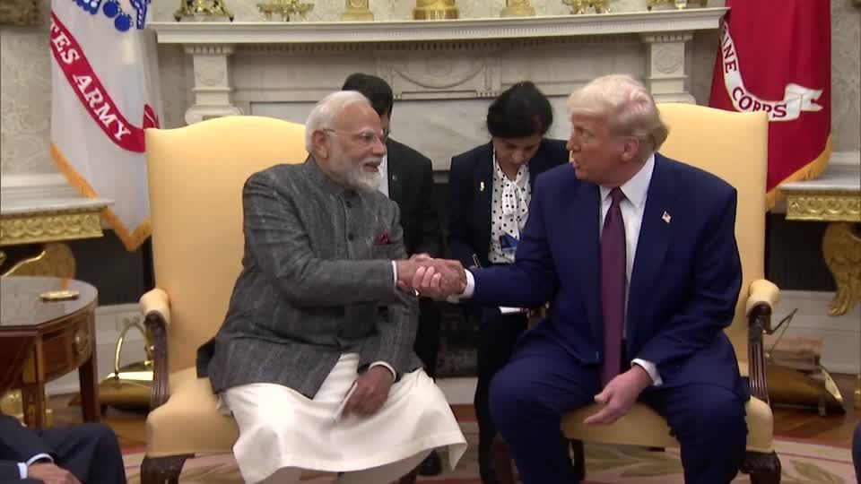 Primeiro-ministro da Índia, Narendra Modi, encontra o presidente dos Estados Unidos, Donald Trump, na Casa Branca
