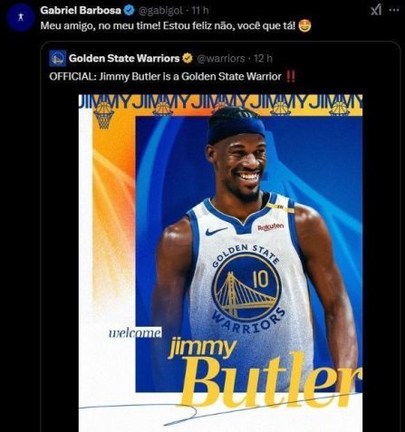 Gabigol celebra ida de Jimmy Butler para o Golden State Warriors • Reprodução / @gabigol