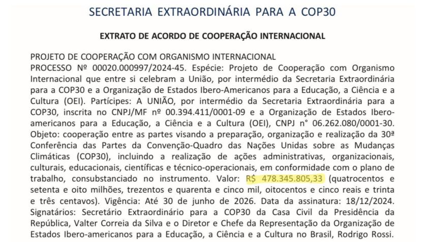 Extrato de acordo de cooperação internacional da COP30 •