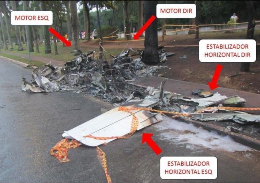 Destroços do avião que caiu em 2020 na avenida Braz Leme, na zona norte de São Paulo • Reprodução/Cenipa