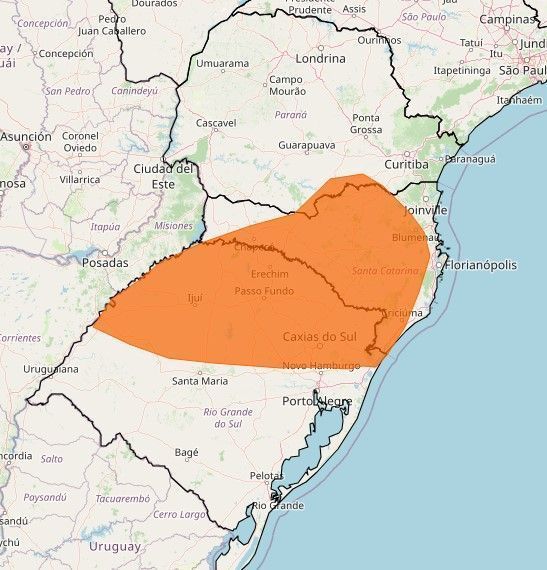 Segundo o Inmet, estados da região Sul estão sujeitos a tempestades • Reprodução/Inmet
