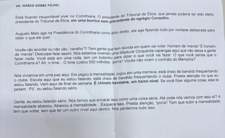 Fala polêmica de Mario Gobbi em reunião do CORI • Reprodução/Redes Sociais