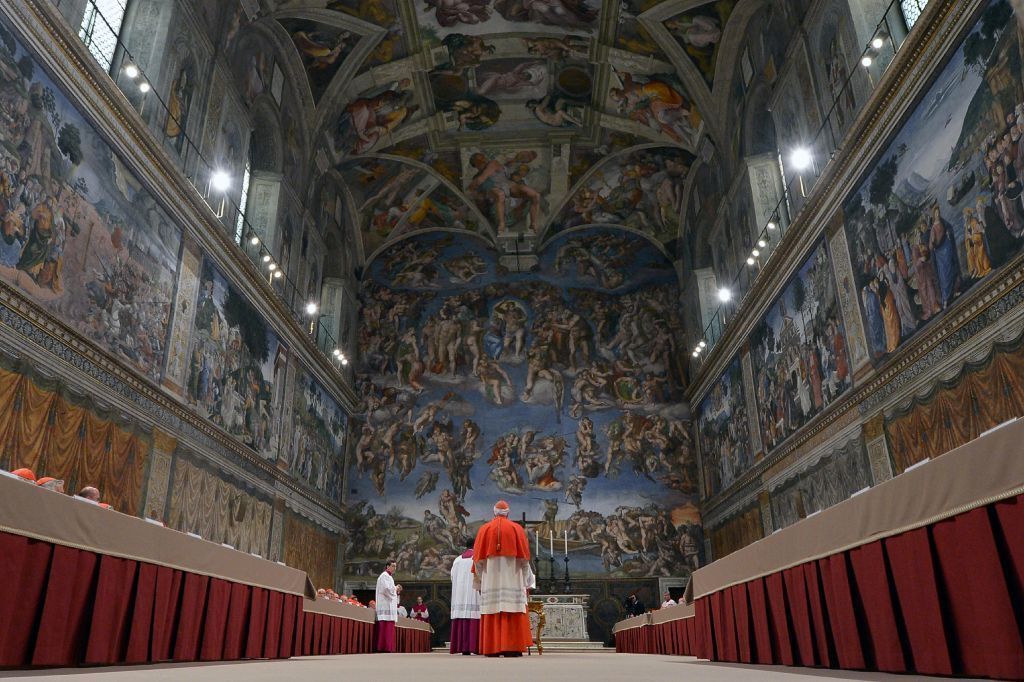 First day of the conclave in the Sistine Chapel at the Vatican