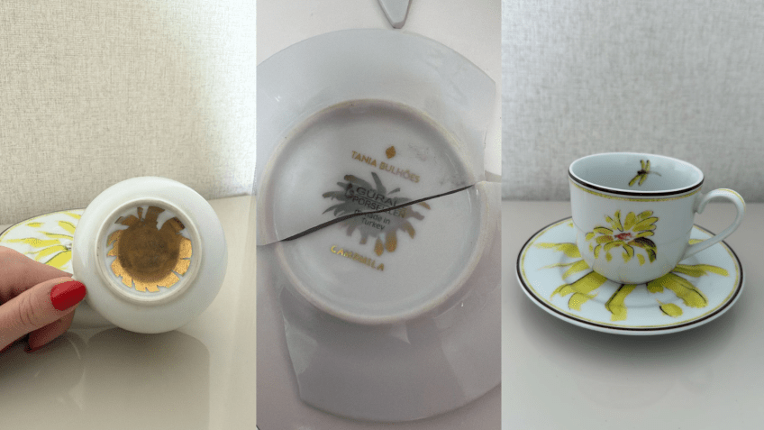 Cliente raspou fundo de pires por curiosidade e descobriu fabricação na Turquia • Arquivo pessoal/Juliana Scorsi