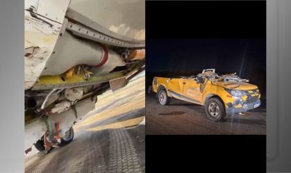 Veja como ficou o avião da Gol que colidiu com carro no aeroporto do Galeão