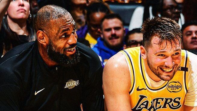 LeBron James e Luka Doncic em vitória dos Lakers sobre os Jazz