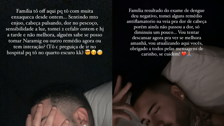 Pelo Instagram, Kevinho explicou que seu afastamento das redes nos últimos dias ocorreu devido a uma forte dor, cuja causa ainda não sabia identificar • Reprodução