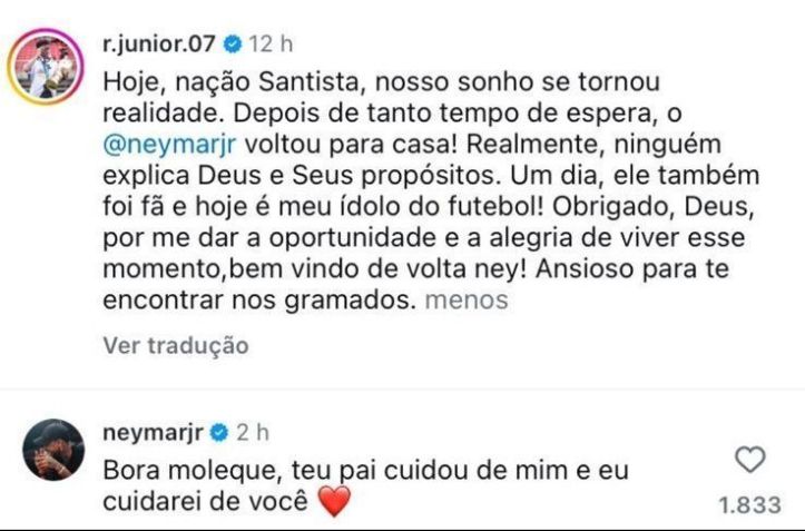 Neymar faz promessa para filho de Robinho • Reprodução