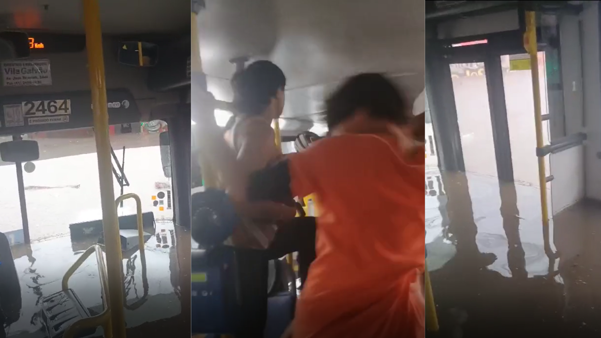 Ônibus foi tomado por água durante chuvas
