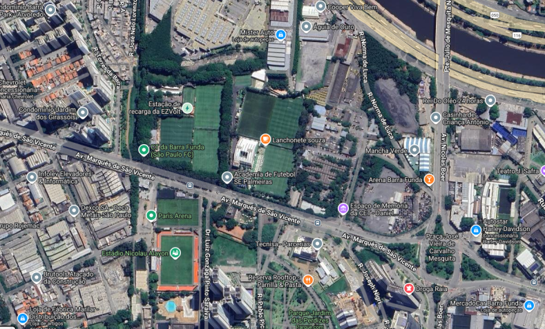 Região tem CTs e estádio próximo ao local do acidente • Reprodução / Google