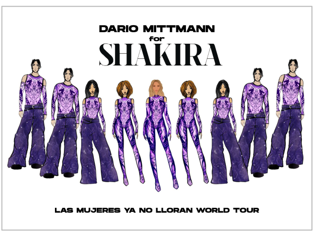 Croqui dos looks produzidos por Dario Mittmann para Shakira e o seu ballet • Divulgação