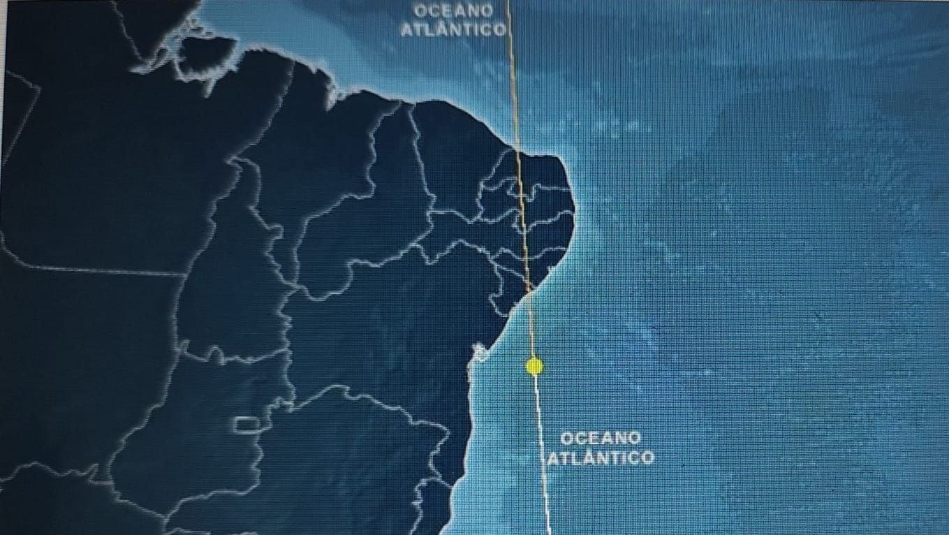 Trajetória estimada do lixo especial que passou pelo céu no Nordeste do Brasil • Reprodução