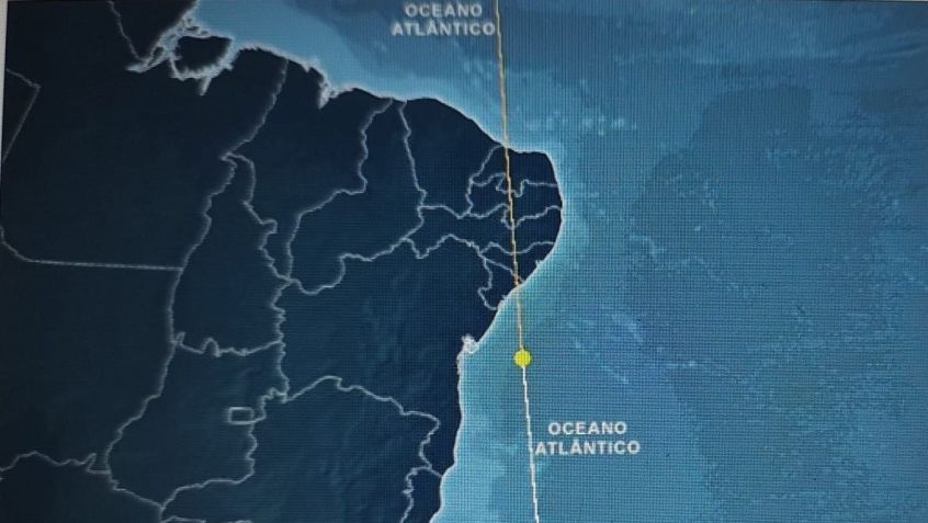 Trajetória estimada do lixo especial que passou pelo céu no Nordeste do Brasil • Reprodução