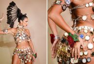 Carnaval 2025: ex-BBB Alane usa look com 400 relógios reciclados em ensaio