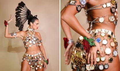 Carnaval 2025: ex-BBB Alane usa look com 400 relógios reciclados em ensaio