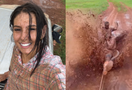Ana Castela fica coberta de lama em brincadeira com amigos na fazenda; veja