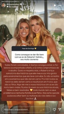 Ana Paula Siebert explicou ausência de outras ex-mulheres de Roberto Justus • Instagram/Ana Paula Siebert