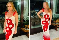 Angélica adere tendência e usa vestido com estampa de lagosta de R$ 1.300