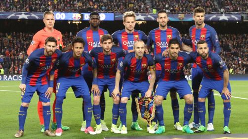 Time do Barcelona antes de partida contra a Juventus pela Champions League