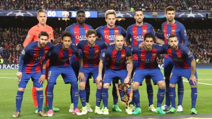 Time do Barcelona antes de partida contra a Juventus pela Champions League