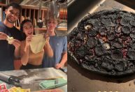 Benício Huck e namorada se divertem ao fazer pizza: "Acho que queimou"