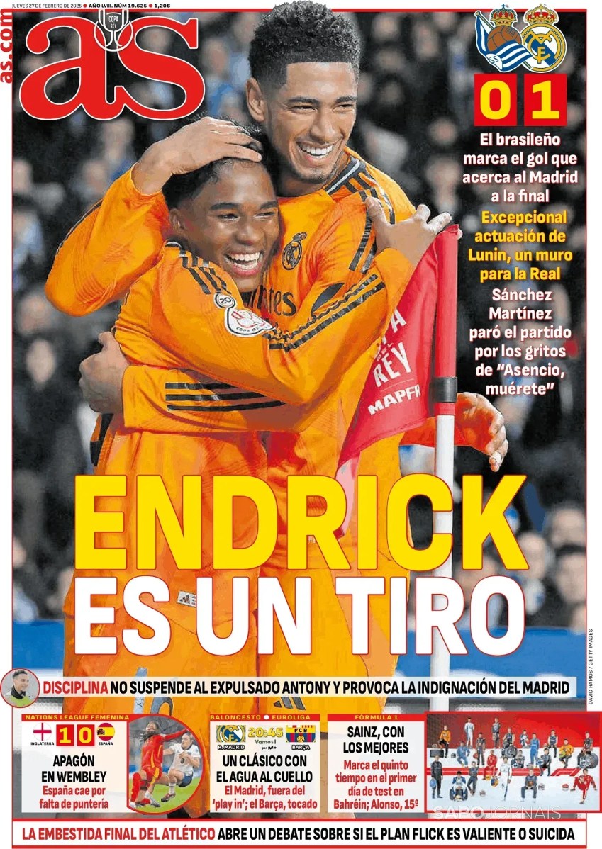 Capa do jornal AS desta quinta-feira (27) • Reprodução