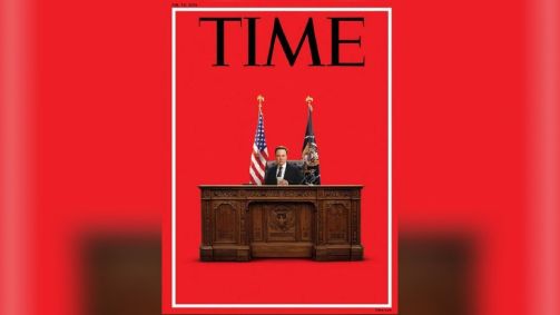 Time publica capa com montagem de Musk ocupando cadeira presidencial da Casa Branca.