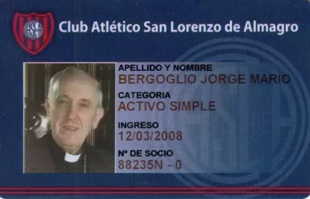 Carteirinha de sócio torcedor do Papa Francisco